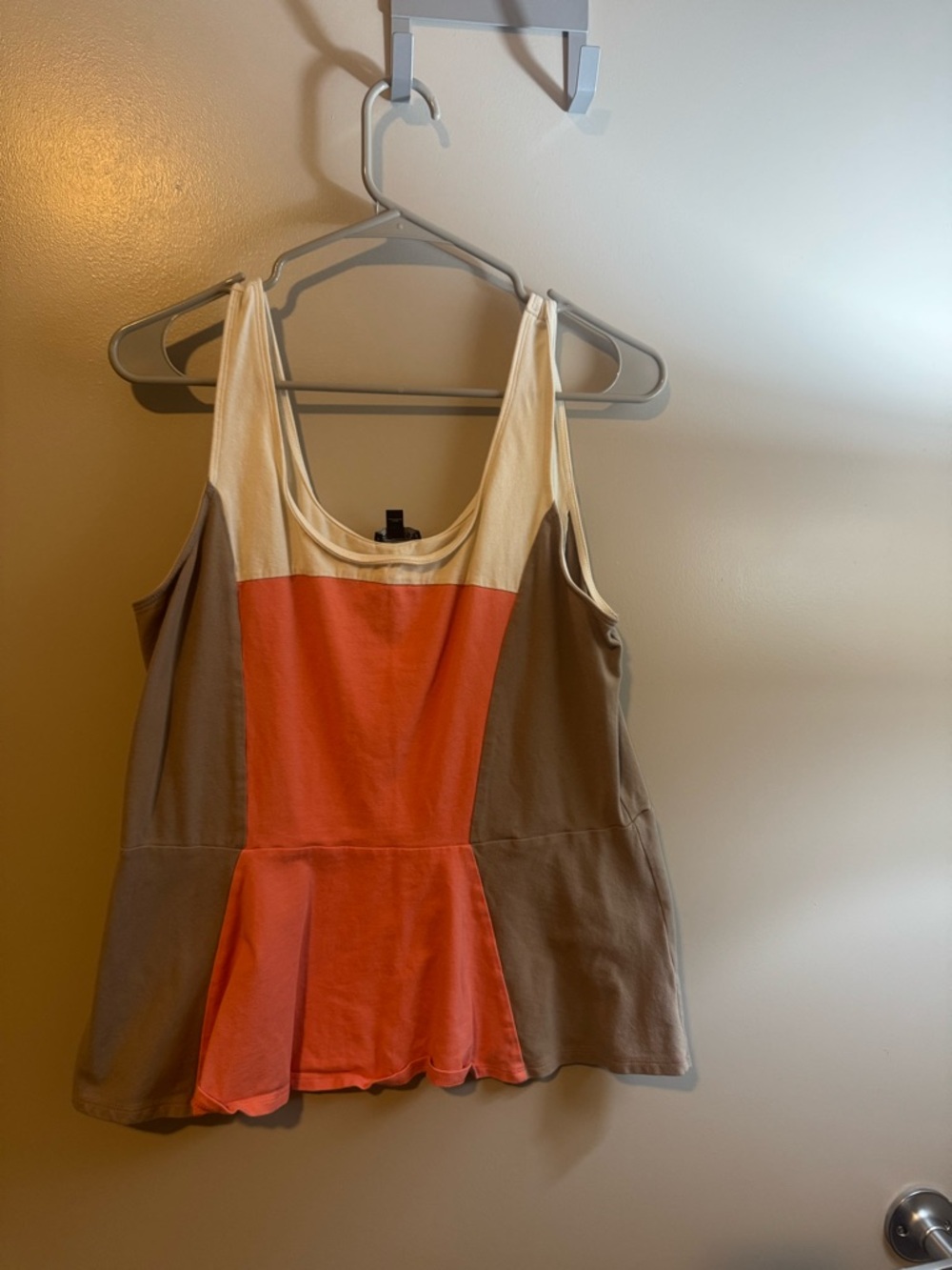 Express Colorblock Peplum Tank - Coral, Taupe & Cream